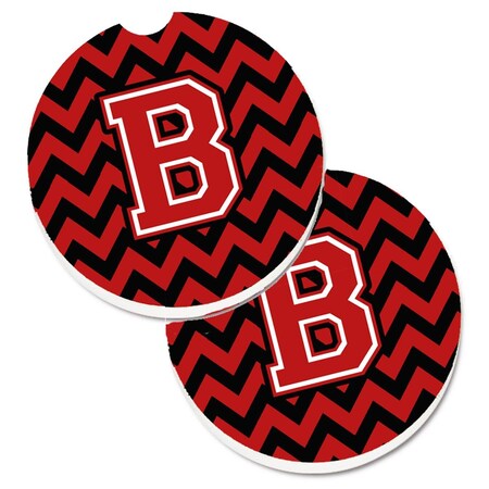Carolines Treasures Letter B Chevron Black and Red Set of 2 Cup Holder Car Coaster CJ1047-BCARC